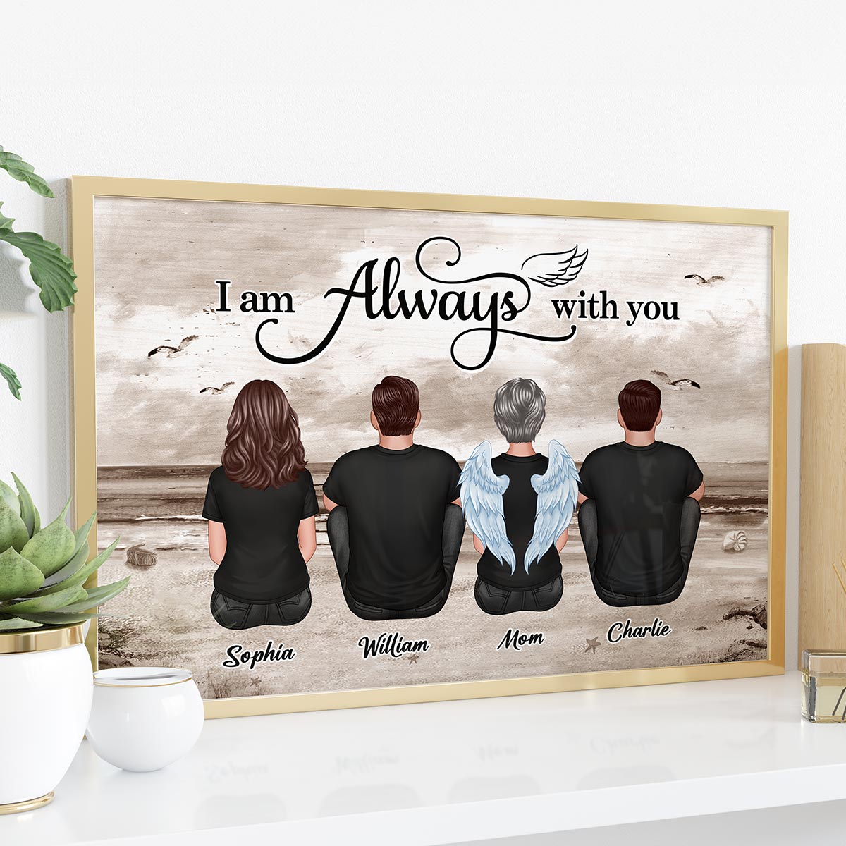 Always With You Family Sitting Retro Vintage Beach Landscape Memorial Personalized Horizontal Poster