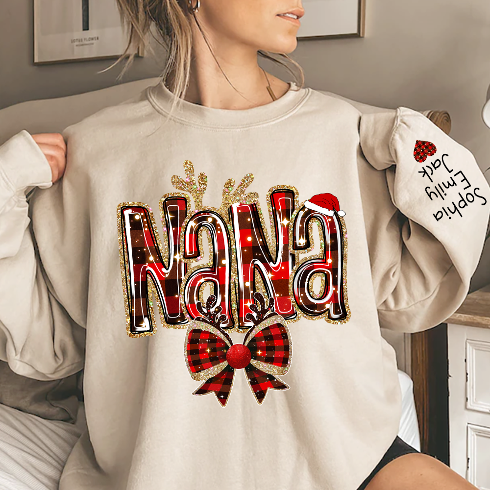 Custom Coquette Bow Christmas Sweatshirt for Grandma, Perfect Gift for Gigi and Grandkids