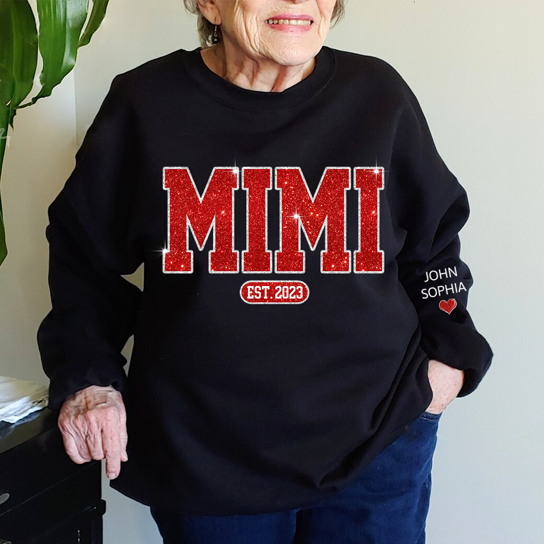 Glitter Custom Name Mimi Nana Grandma Est And Kids Sweatshirt