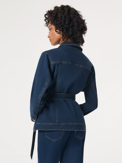 Denim Belted Button-Front Jacket in the Color West Point Wash | Jones New York