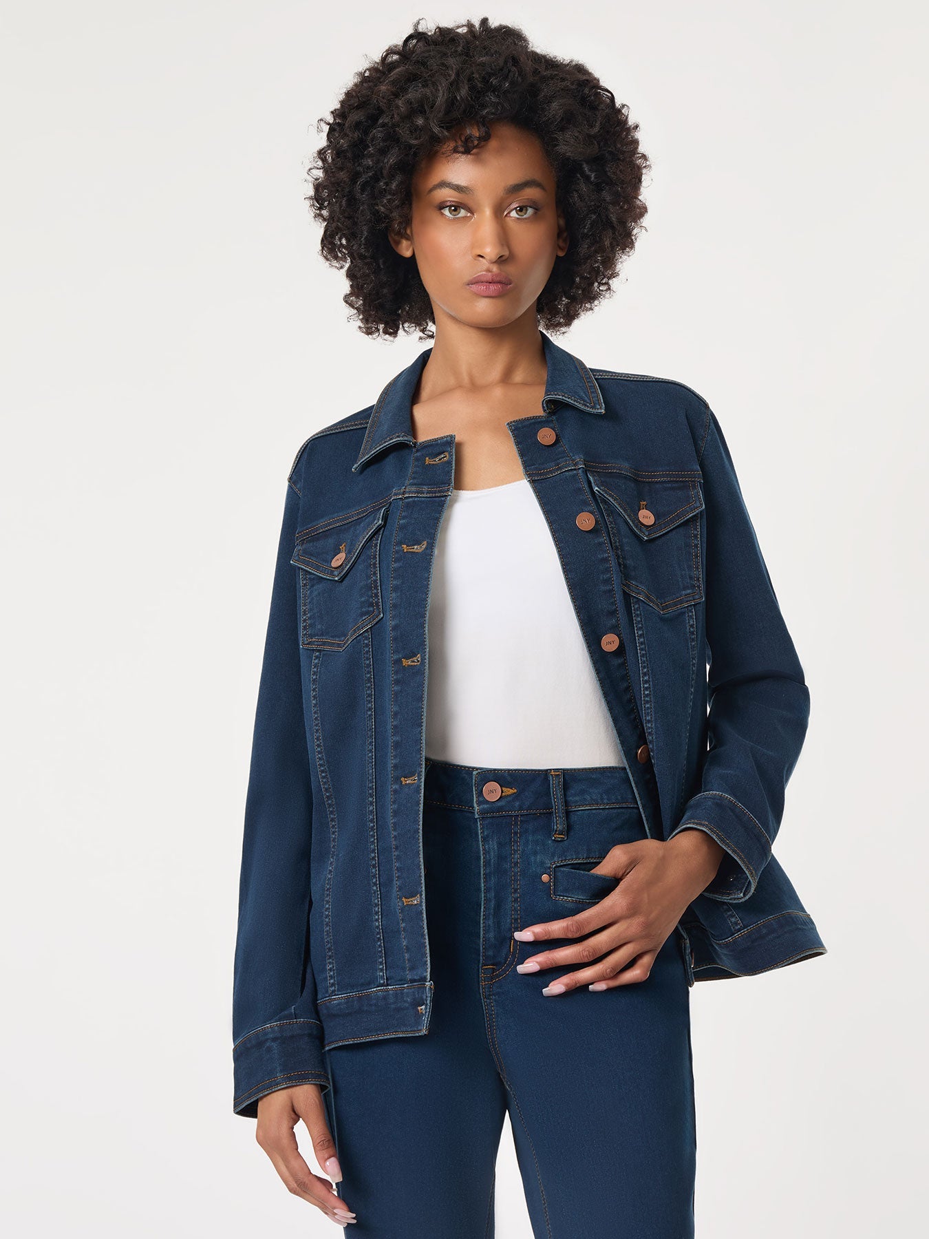 Denim Belted Button-Front Jacket in the Color West Point Wash | Jones New York