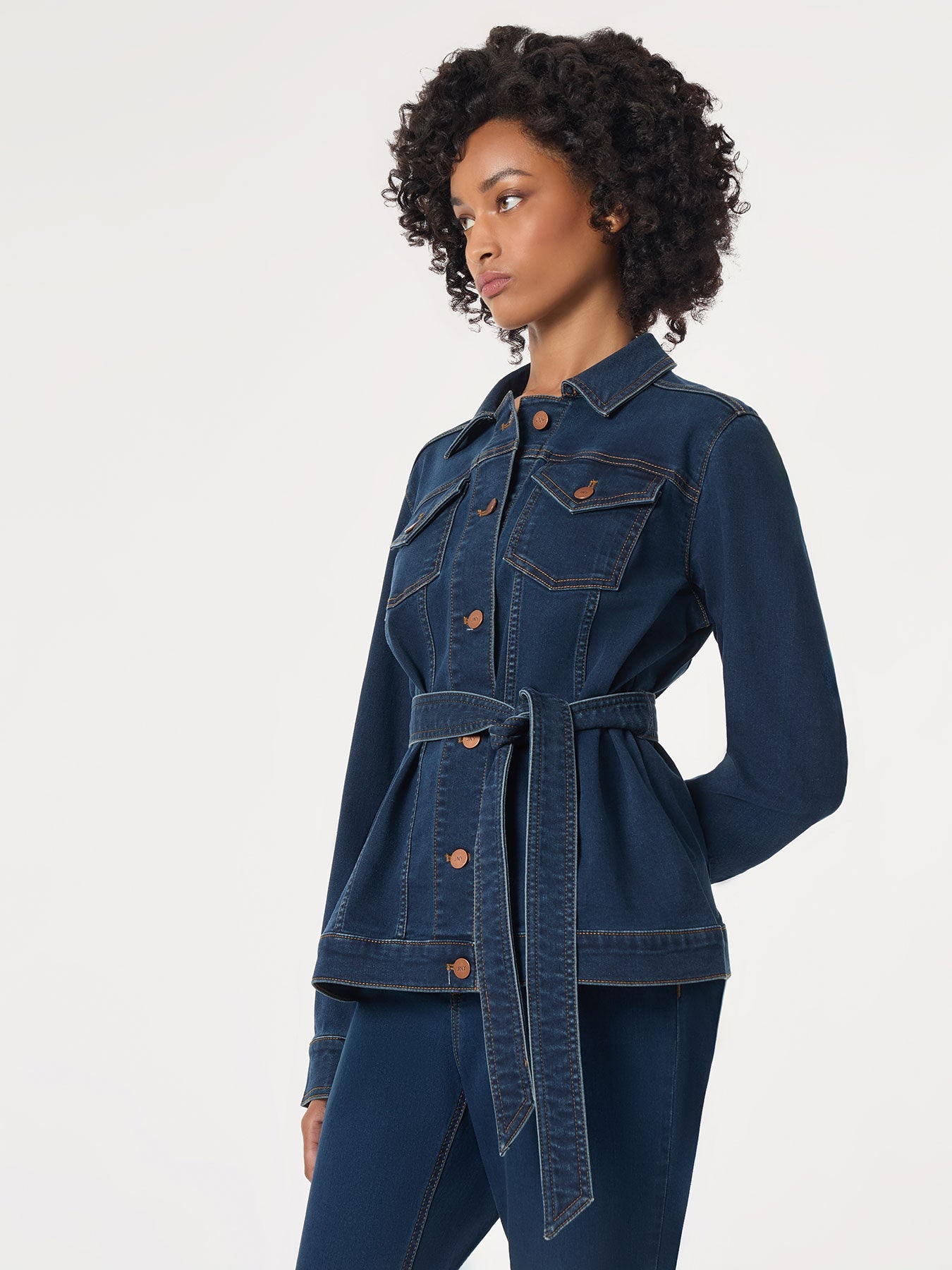 Denim Belted Button-Front Jacket in the Color West Point Wash | Jones New York