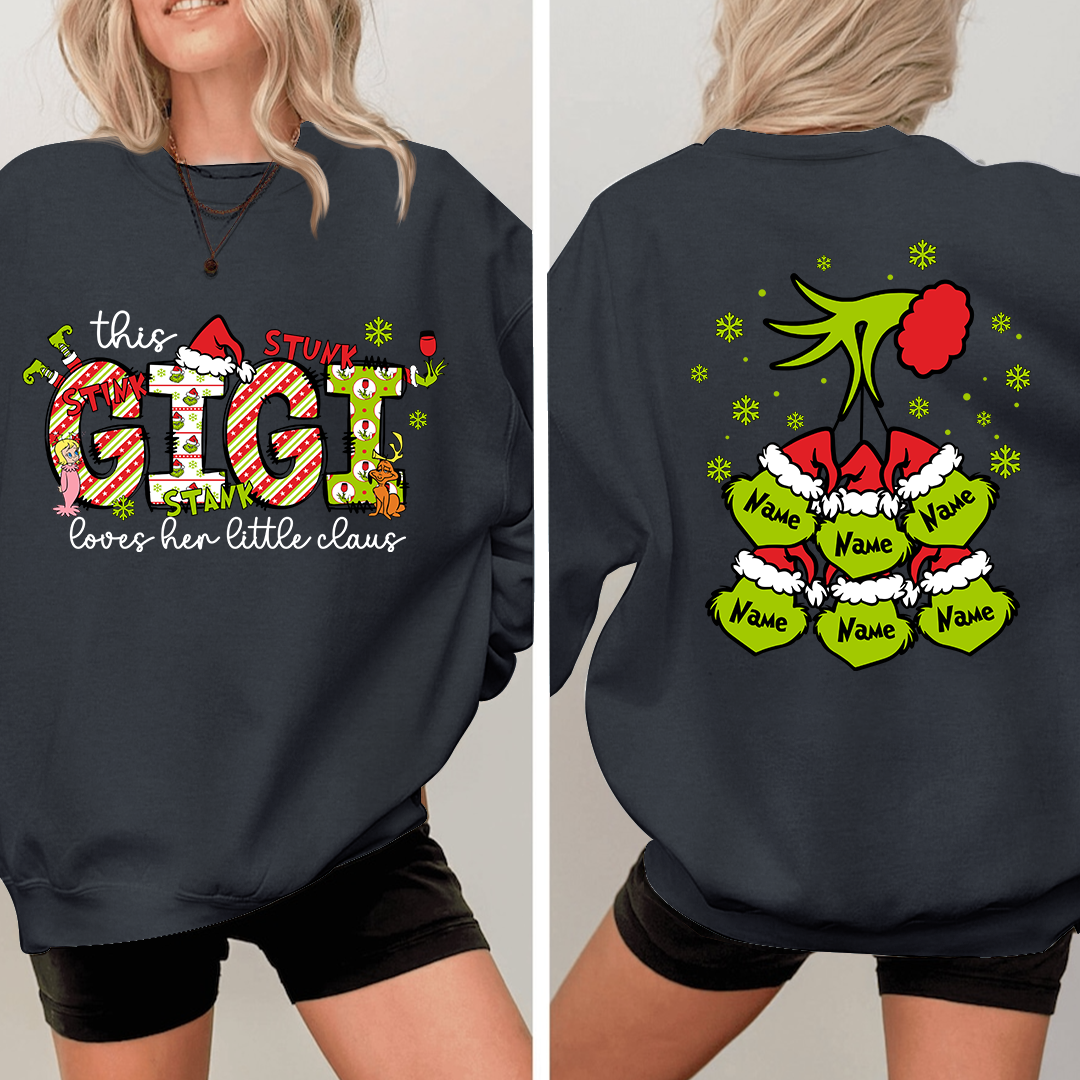 Personalized Nickname Grandma, This Loves Her Little Claus Gigi And Kids Names Christmas 2024 Sweatshirt