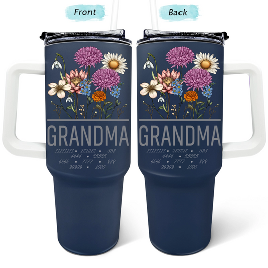 Nana Grandma Mom Birth Flowers - Personalized 40oz Tumbler With Straw