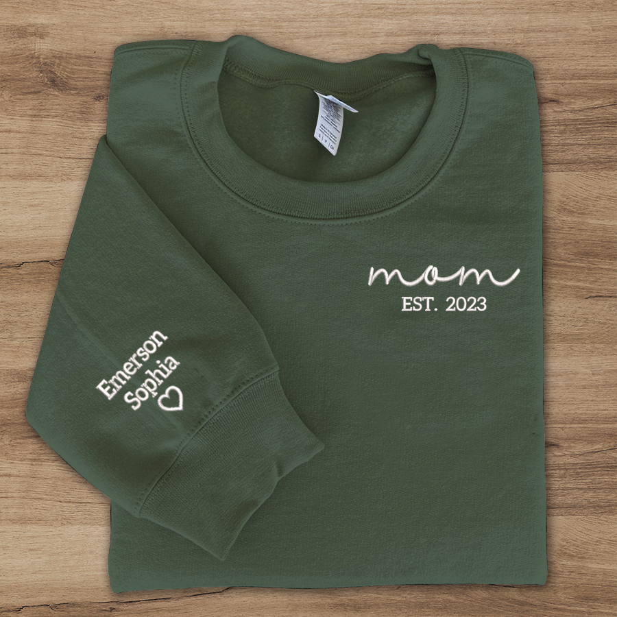 Personalized Mom Embroidered, Mom Est And Kids, Gift For Mom TH Sweatshirt