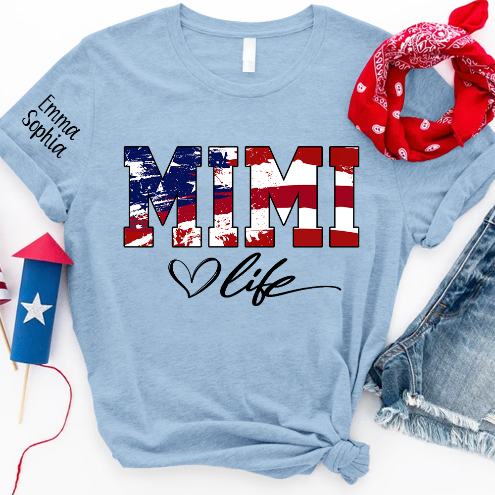 Mimi Life Flag 4th Of July Shirt, Custom Grandma With Kids TH T-Shirt