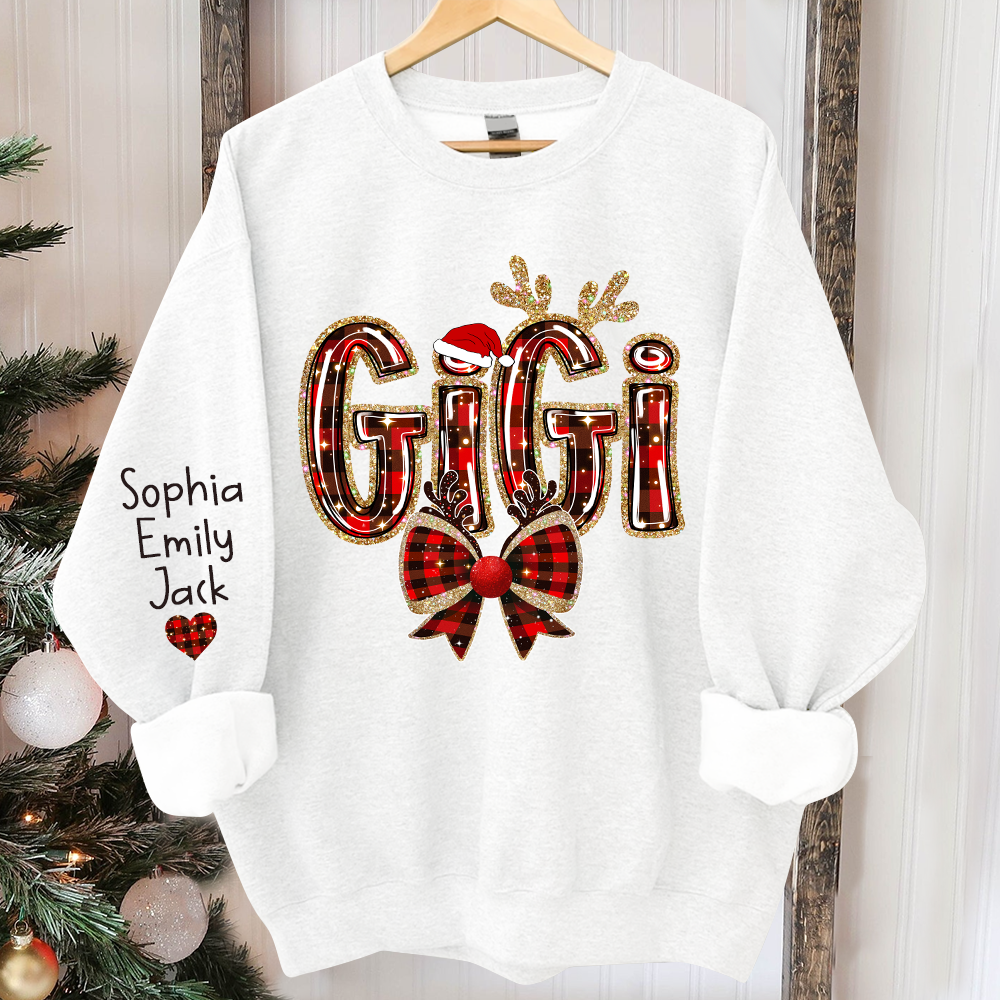 Custom Coquette Bow Christmas Sweatshirt for Grandma, Perfect Gift for Gigi and Grandkids