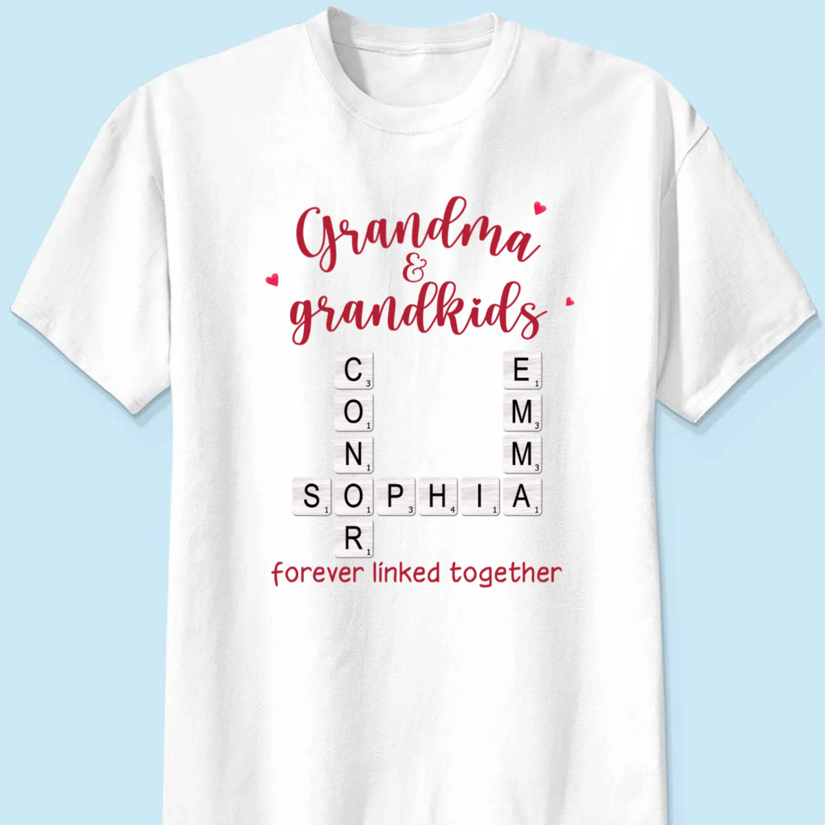 Grandma & Grandkids Forever Linked Together Crossword Puzzle Personalized Light Color Shirt