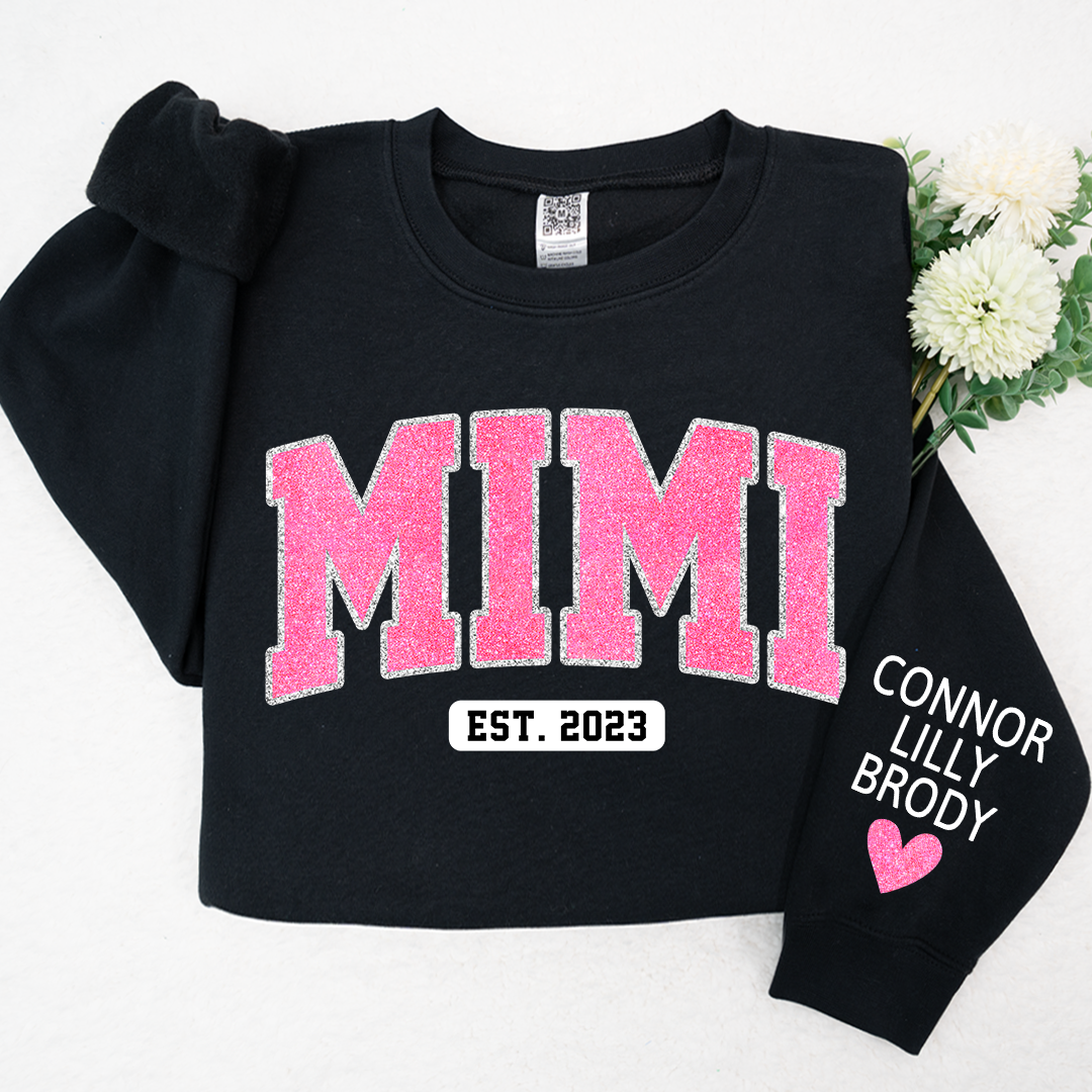 Mimi Pink Glitter Sweatshirt, Custom Mimi And Kids, Grandma Gift TH Sweatshirt