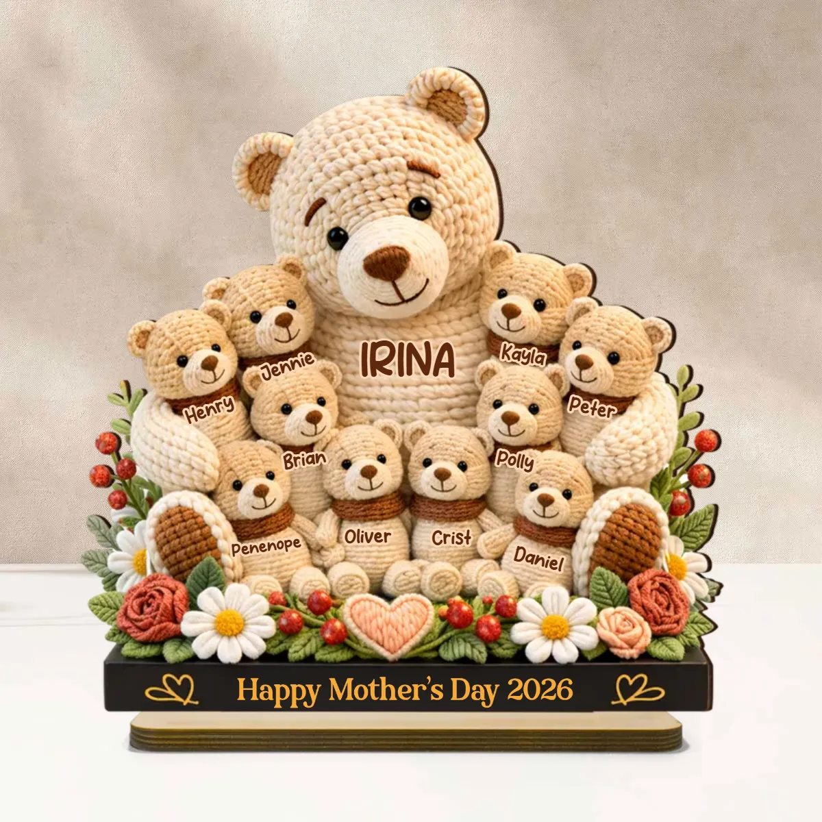Mama Bear's Warm Hug - Personalized 2-Layered Wooden Plaque - Heartfelt Gift For Mom