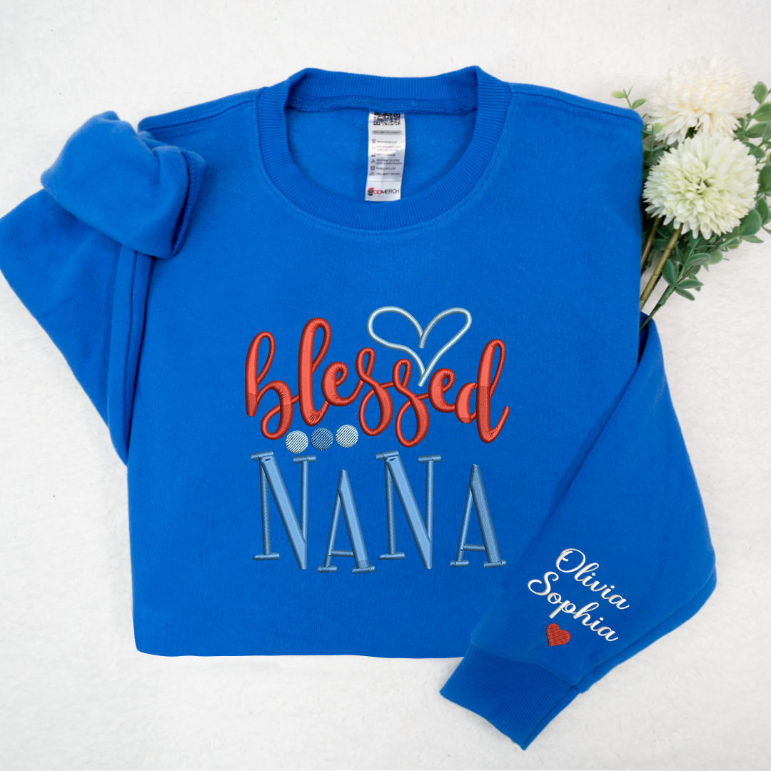 Embroidery Design Heart Blessed Nana And Kids, For  Give Grandma