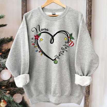 Nana Heart Christmas And Grandkids Sweatshirt