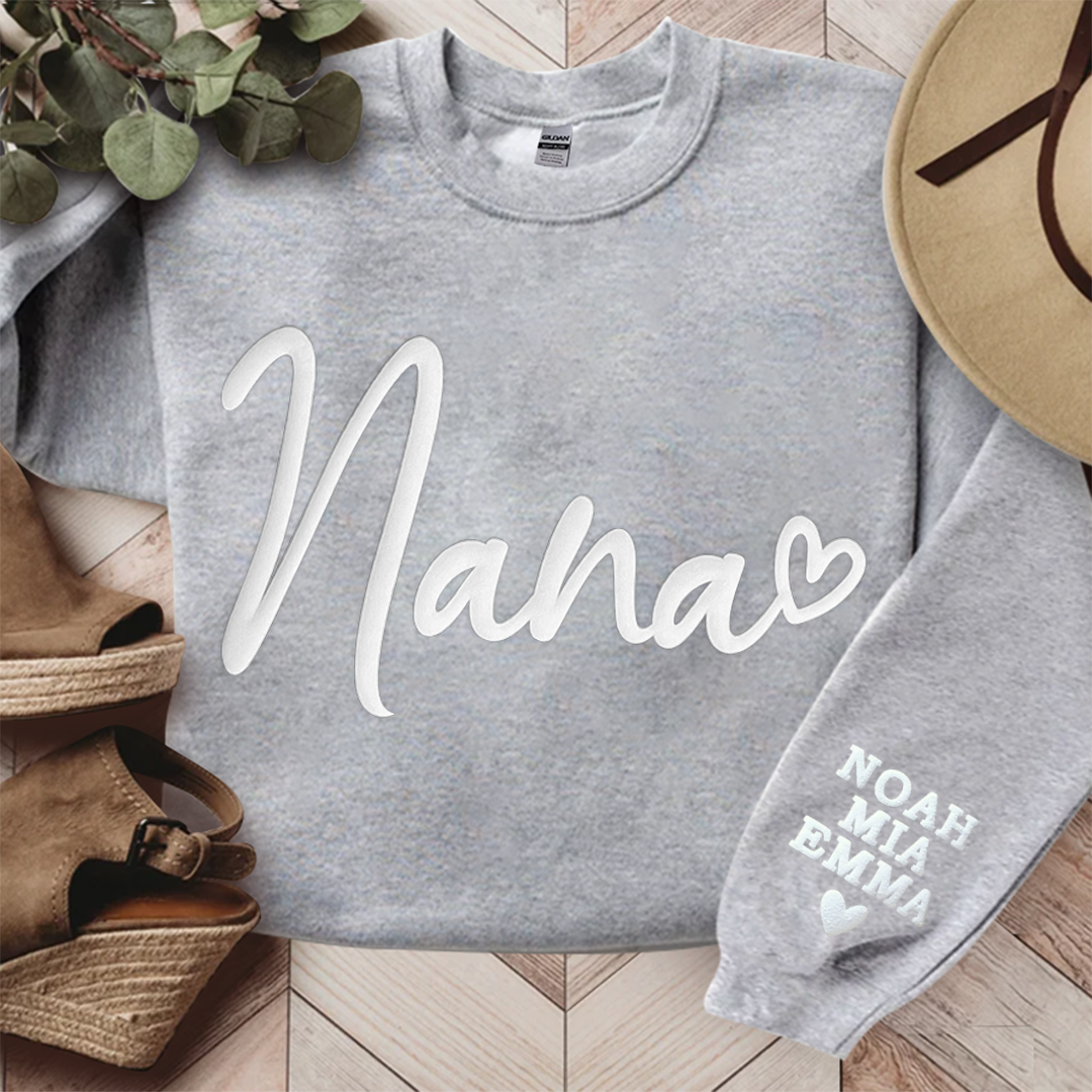 Personalized Nana Sweatshirt With Kid Names On Sleeve, Gift For Grandma TH Sweatshirt