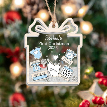 Personalized Baby First Christmas Ornament, Baby Keepsake Birth Stats Shaker Ornament, Baby Shower Gift