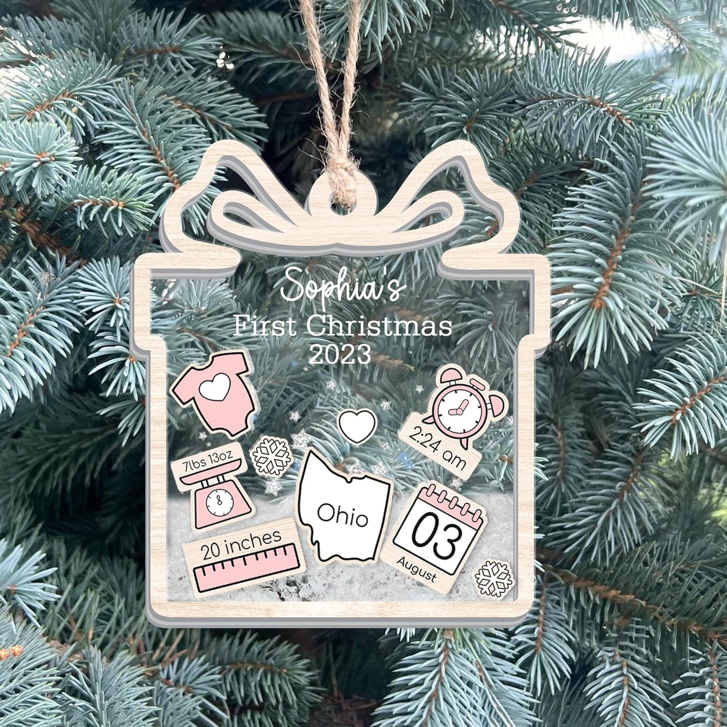 Personalized Baby First Christmas Ornament, Baby Keepsake Birth Stats Shaker Ornament, Baby Shower Gift