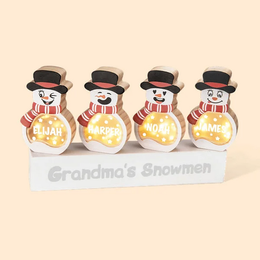 Personalized Snowman LED Light Wooden Decoration with Tabletop Name Block Sign Holiday Party Essentials Winter Christmas Gift for Family Kids