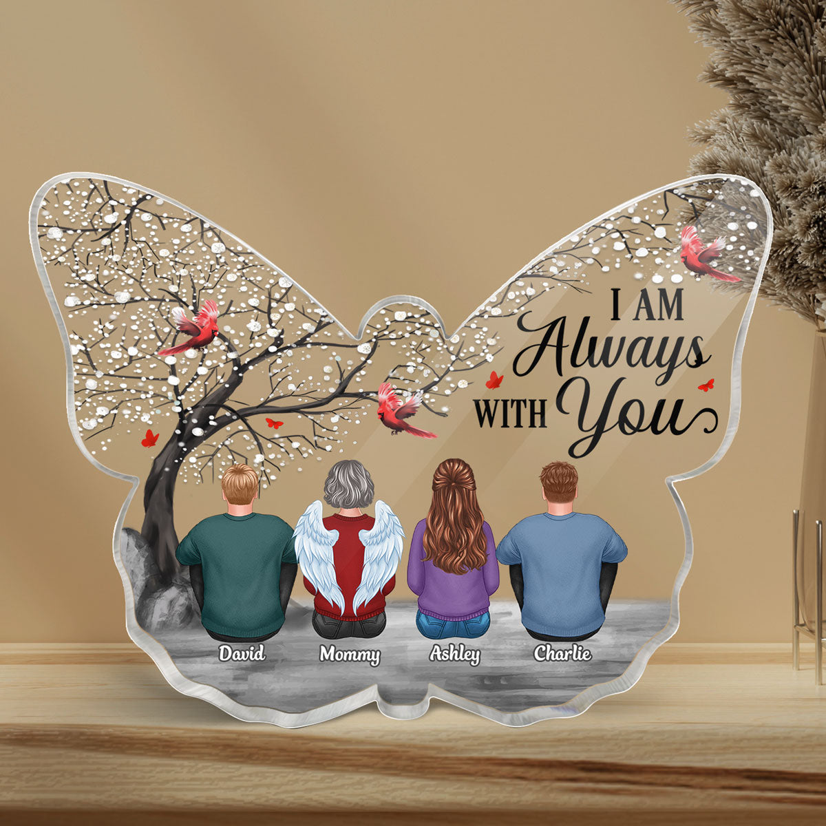 Cardinal Blossom Tree Always With You Memorial Remembrance Gift Personalized Butterfly Acrylic Plaque