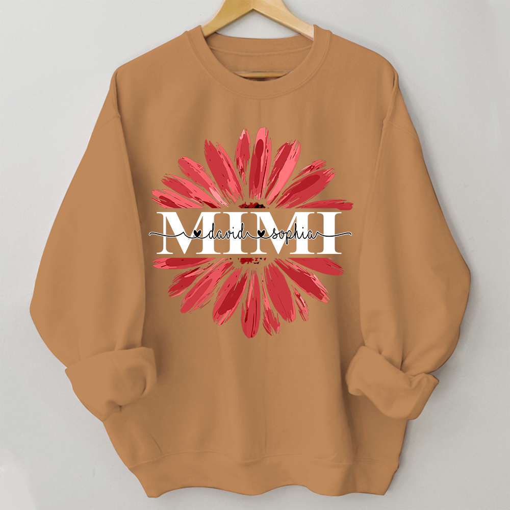 Mimi Red Daisy Flower With Grandkids Sweatshirt