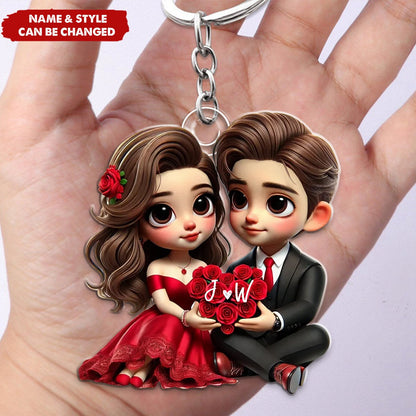 Romantic Valentine Couple Roses Personalized Acrylic Keychain, Anniversary Gift for him, Gift for her