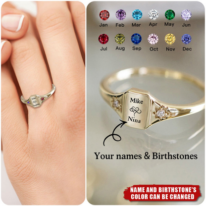 Custom Names and Birthstones Dainty Ring