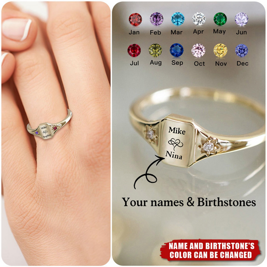 Custom Names and Birthstones Dainty Ring