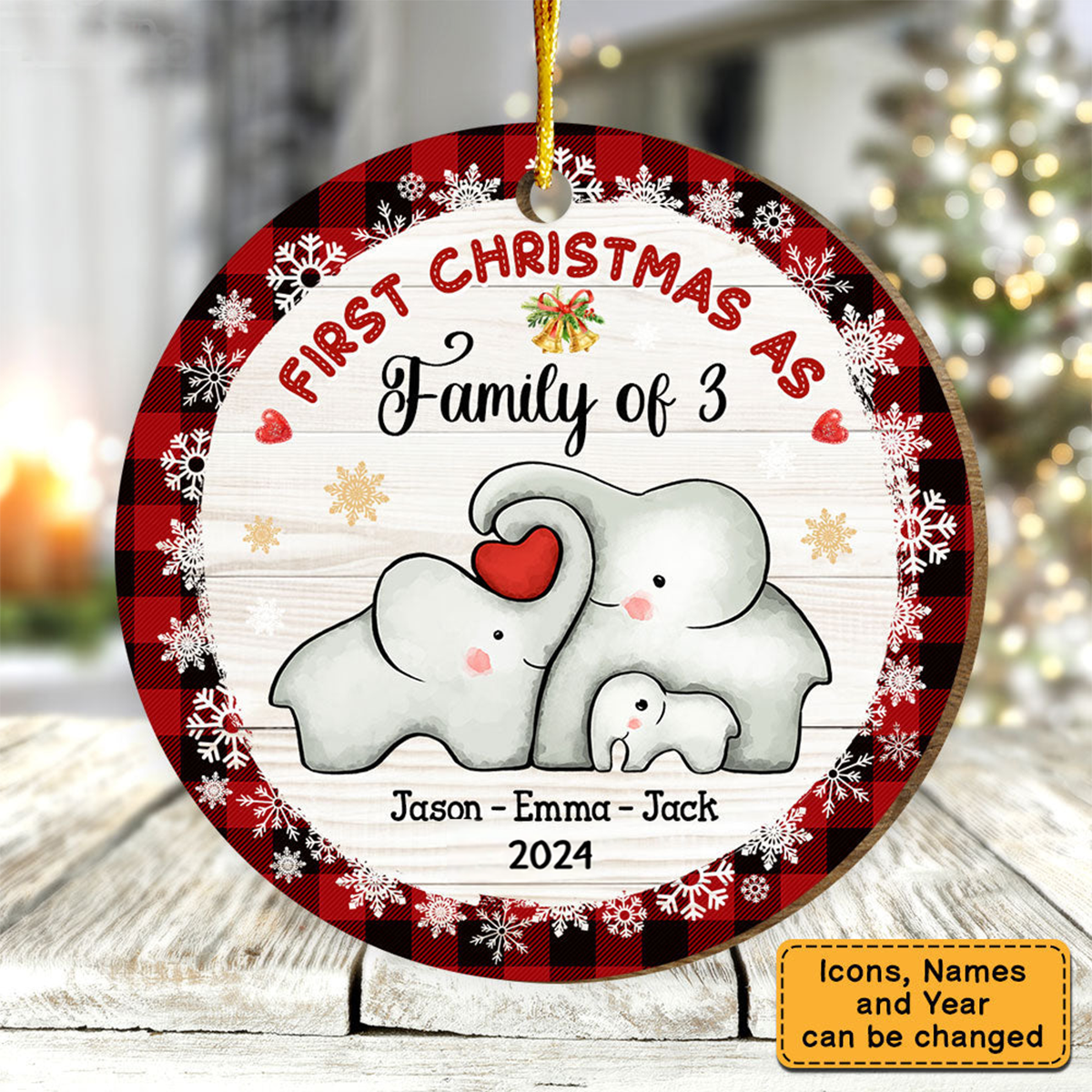 Baby First Christmas Puzzle Elephant Circle Personalized Ornament