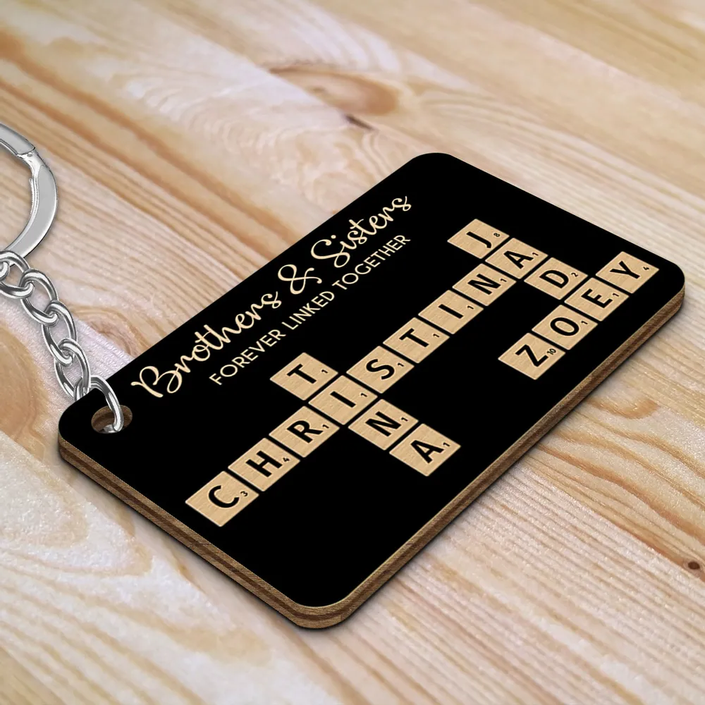 Brothers & Sisters Forever Linked Together Crossword Puzzle Art Personalized Acrylic Keychain, Christmas Gift For Brothers, Sisters, Siblings, Family