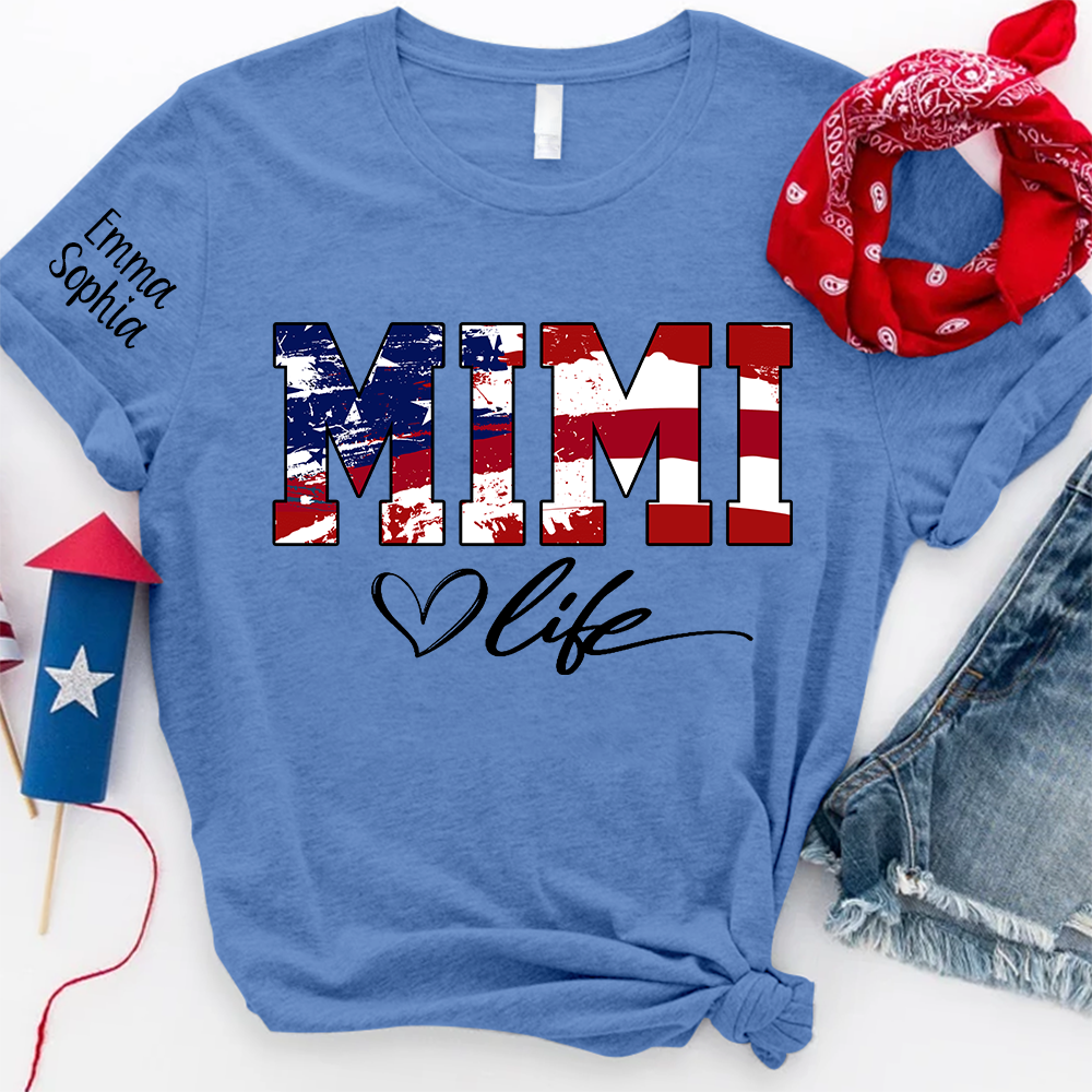 Mimi Life Flag 4th Of July Shirt, Custom Grandma With Kids TH T-Shirt