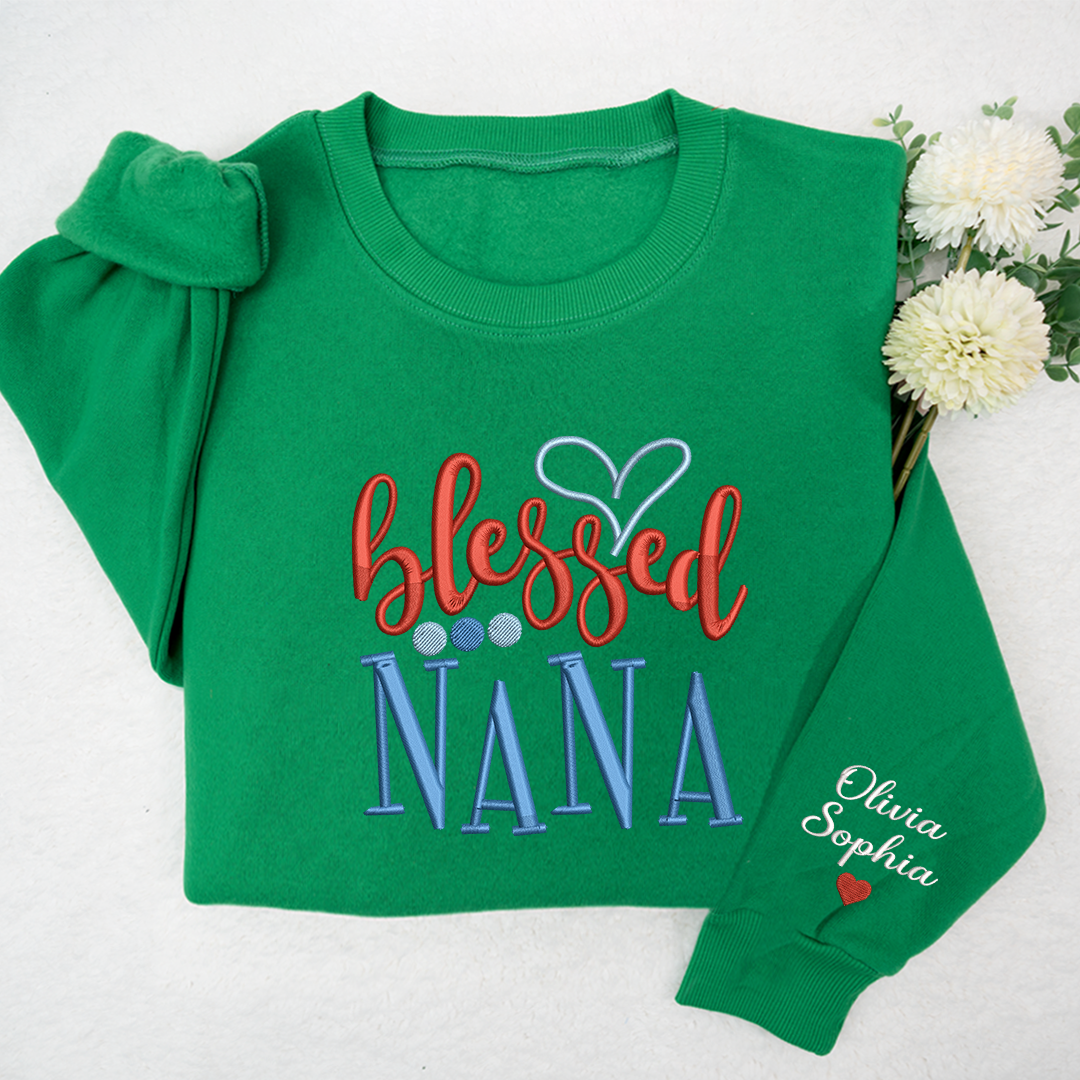 Embroidery Design Heart Blessed Nana And Kids, For  Give Grandma