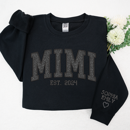 Mimi Glitter Black Embroidered And GrandKids Sweatshirt