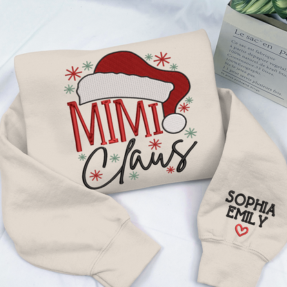 Embroidery Mimi Claus Christmas And Grandkids Sweatshirt