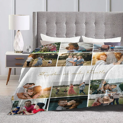 Personalised 12 Photos Collage Super Soft Blanket with Text Thanksgiving Day Christmas Gift for Family Friend