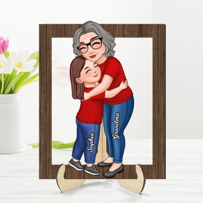 Grandma Grandkid Hugging Frame Personalized Wooden Plaque, Gift For Grandma