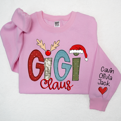 Custom Gigi Claus Sweatshirt, Christmas Grandma Claus With Grandkids Sweatshirt