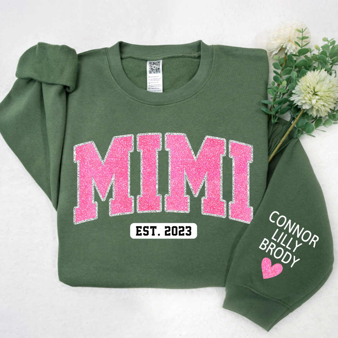 Mimi Pink Glitter Sweatshirt, Custom Mimi And Kids, Grandma Gift TH Sweatshirt