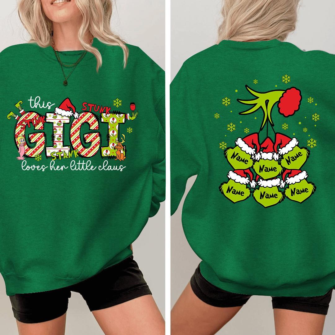 Personalized Nickname Grandma, This Loves Her Little Claus Gigi And Kids Names Christmas 2024 Sweatshirt