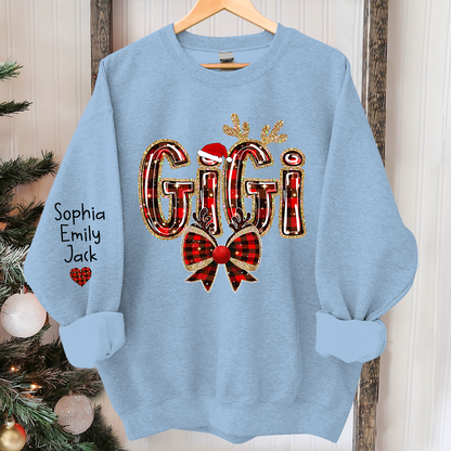 Custom Coquette Bow Christmas Sweatshirt for Grandma, Perfect Gift for Gigi and Grandkids