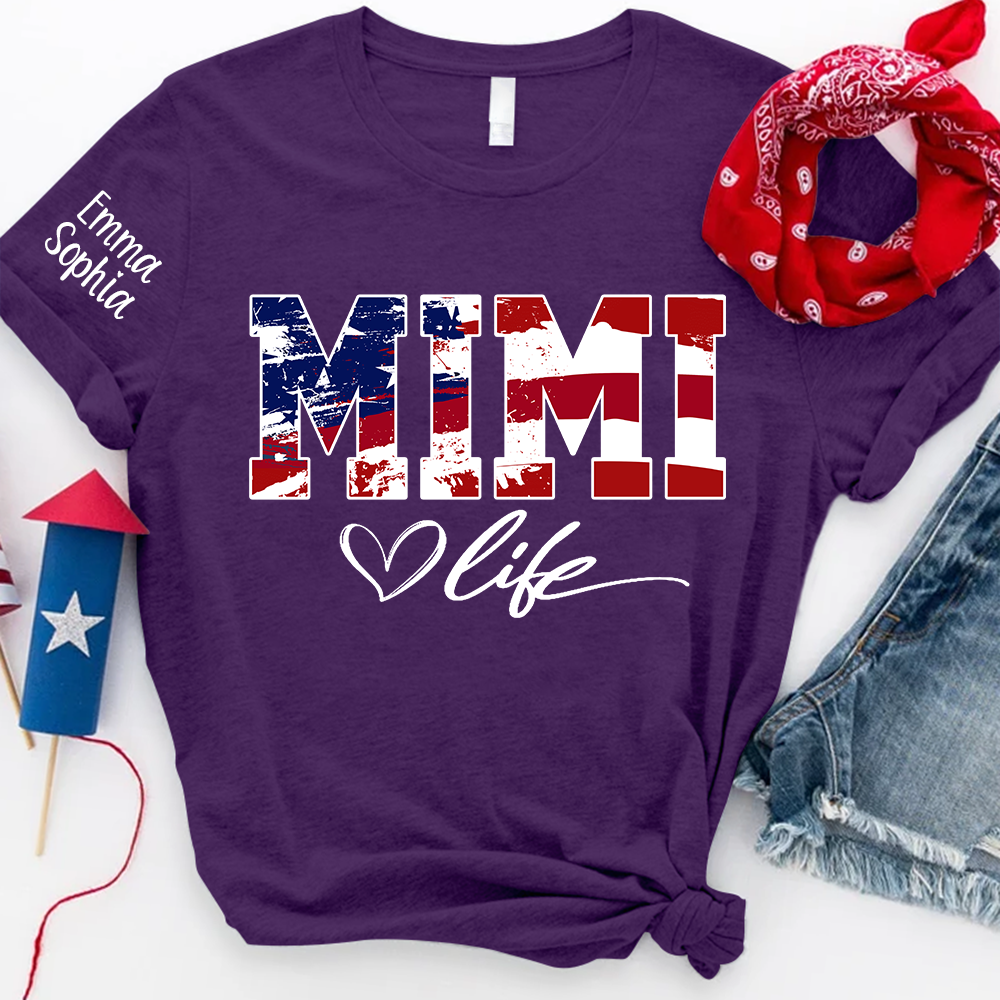 Mimi Life Flag 4th Of July Shirt, Custom Grandma With Kids TH T-Shirt