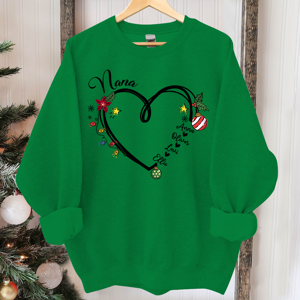 Nana Heart Christmas And Grandkids Sweatshirt