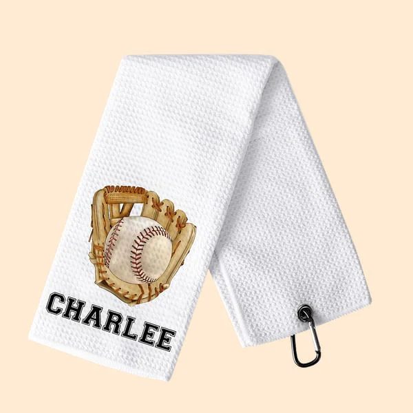 Personalised 100% Cotton Baseball Football Name Waffle Towel with Hanging Clip Birthday Gift for Sport Lover