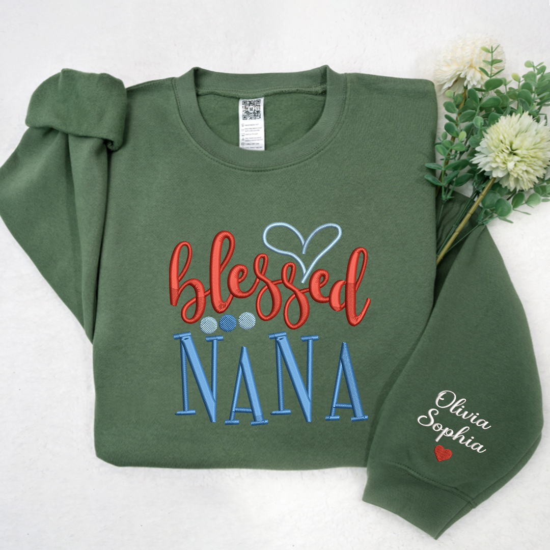 Embroidery Design Heart Blessed Nana And Kids, For  Give Grandma