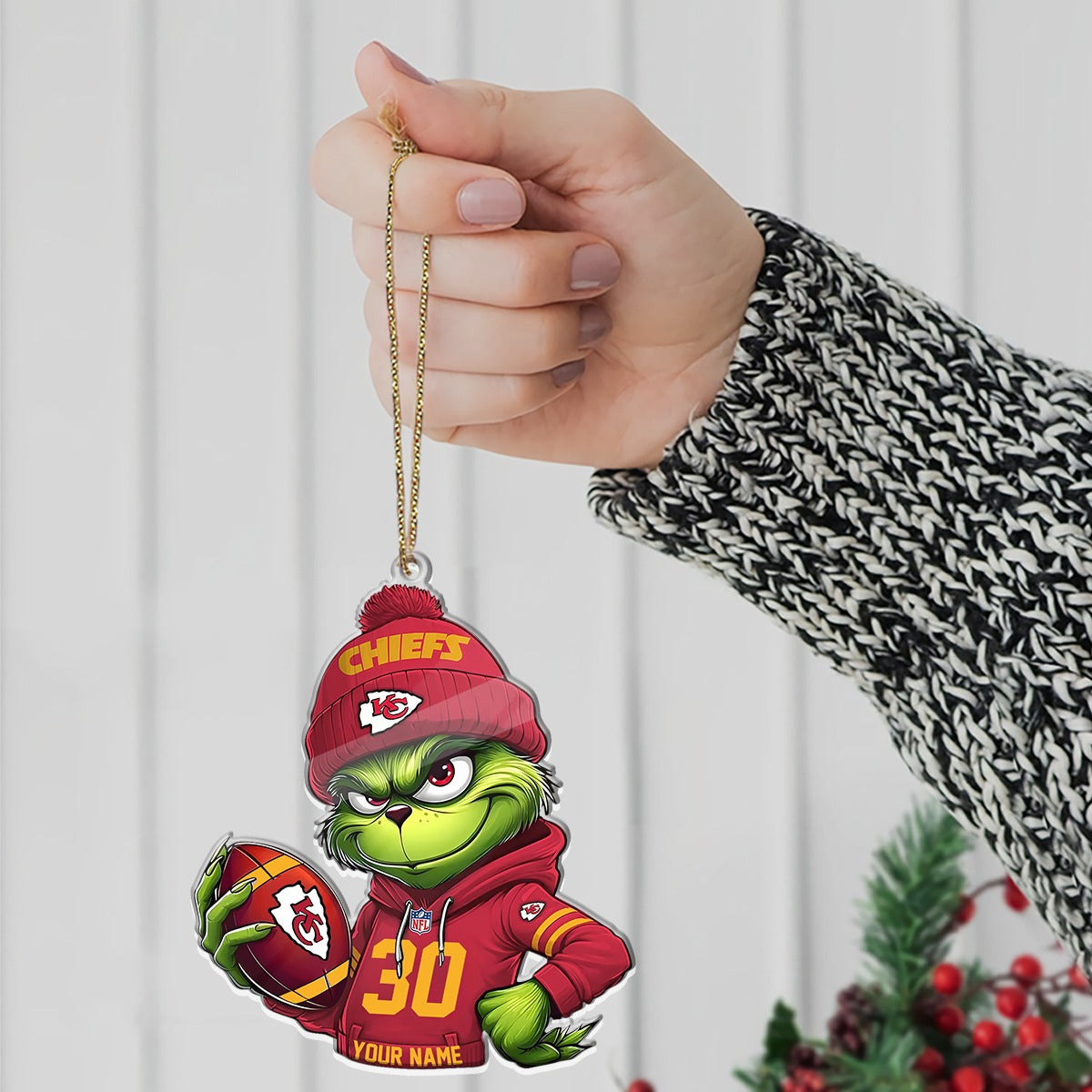 Personalized Grinch NFL Christmas 1 Layer Acrylic Ornament - 410HLHNOR008