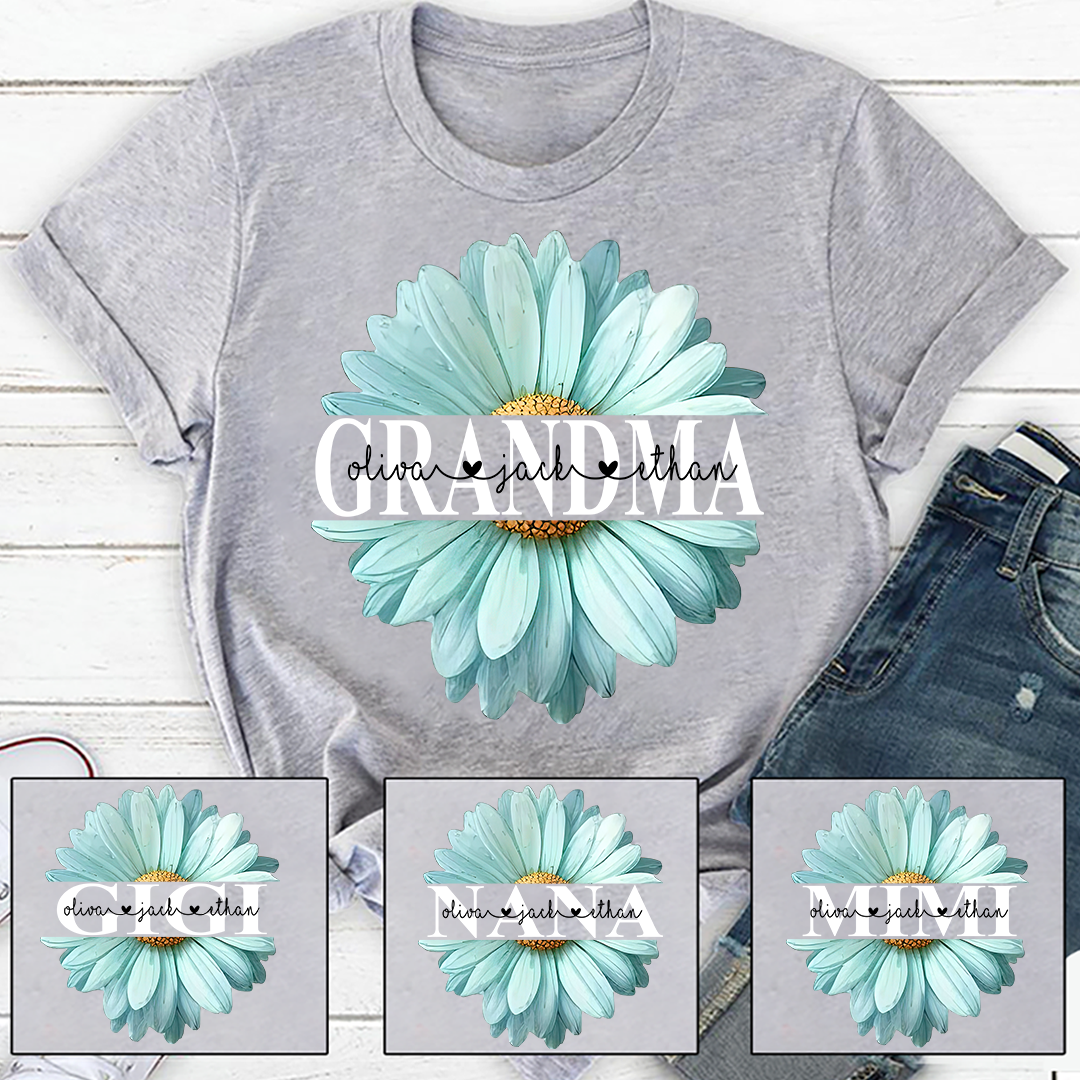 Grandma Flower Daisy Color And Grandkids T-Shirt