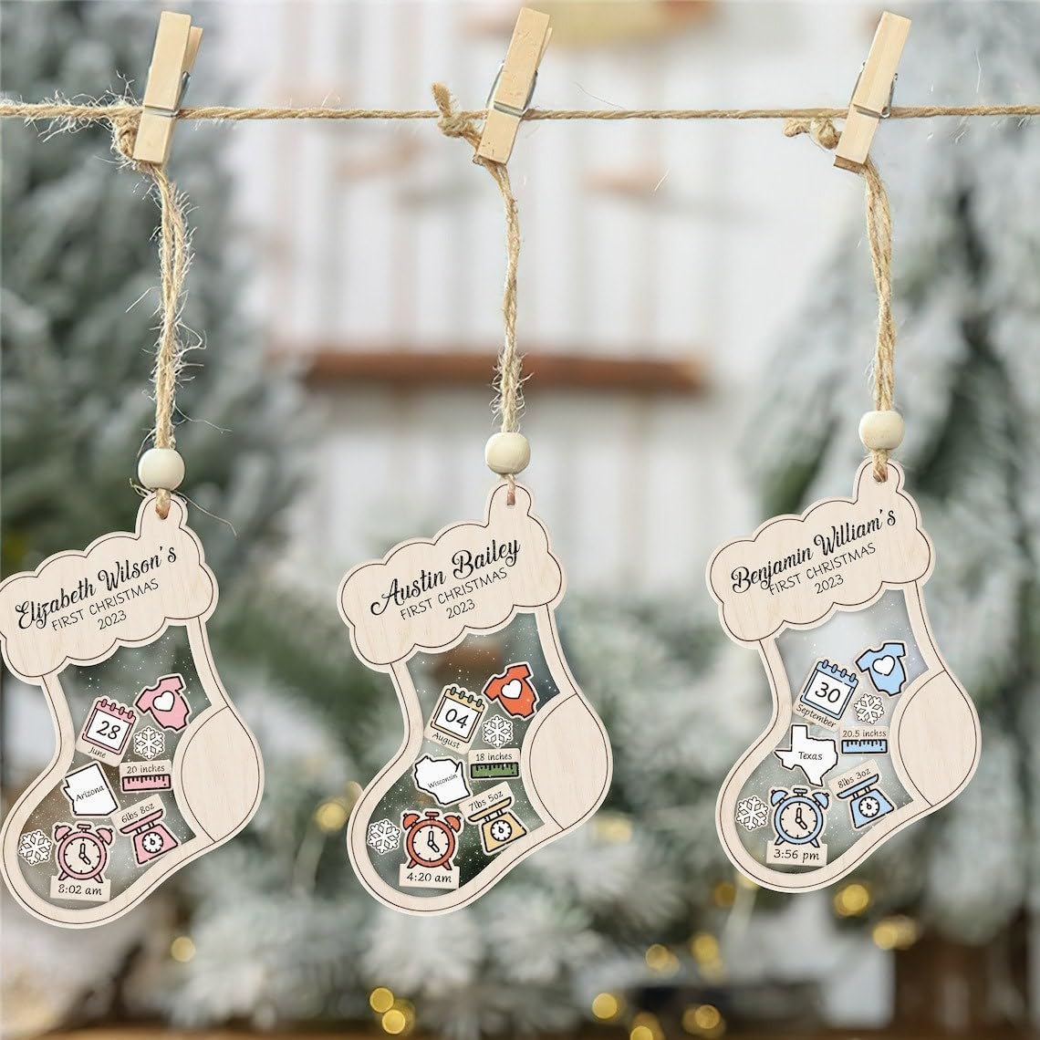 Personalized Baby First Christmas Ornament, 5-Layered Shaker Newborn Ornament, Baby Keepsake Birth Stats Shaker Ornament, Baby Shower Gift