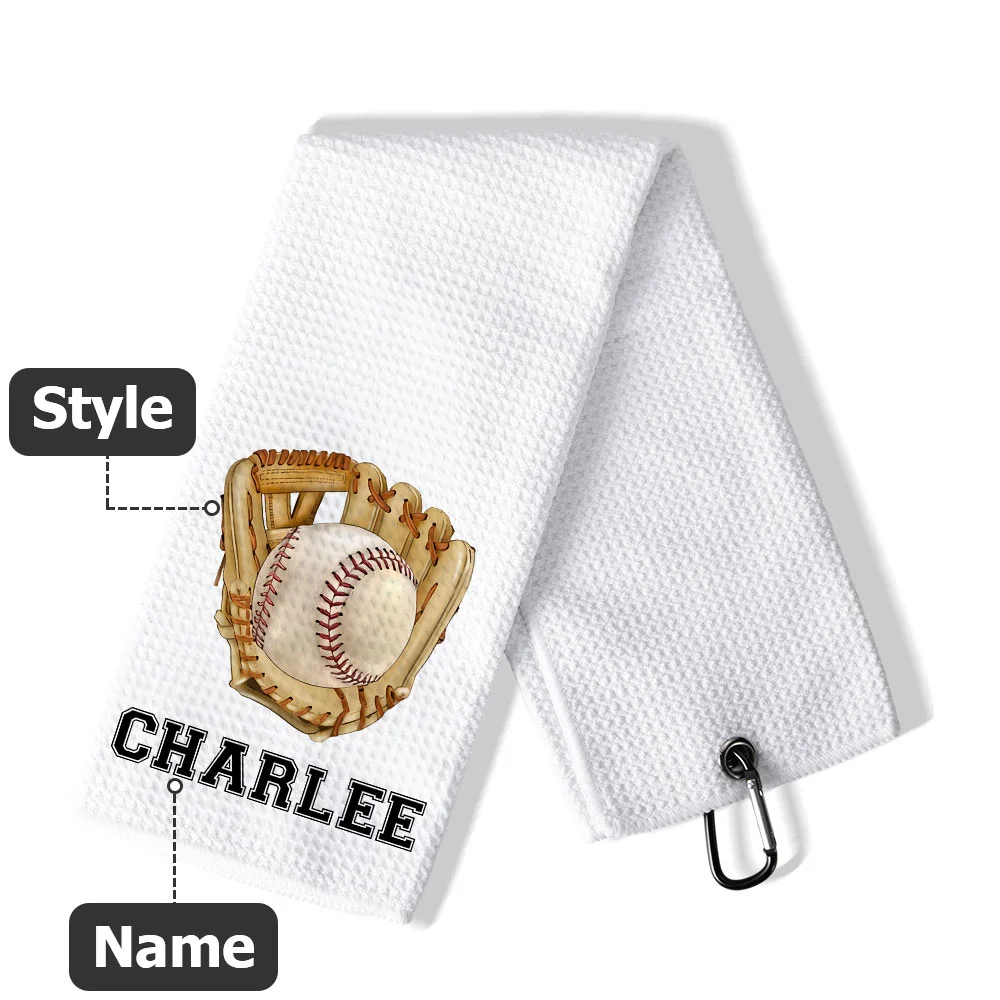 Personalised 100% Cotton Baseball Football Name Waffle Towel with Hanging Clip Birthday Gift for Sport Lover