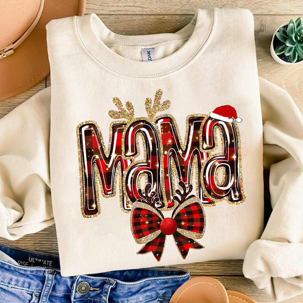 Custom Coquette Bow Christmas Sweatshirt for Grandma, Perfect Gift for Gigi and Grandkids