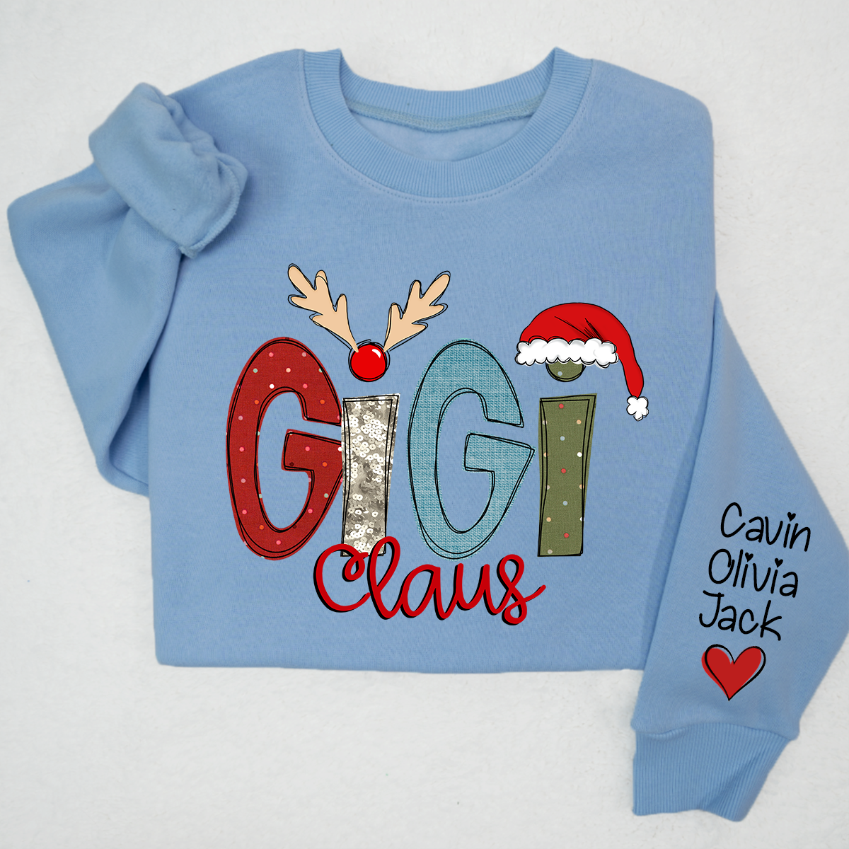 Custom Gigi Claus Sweatshirt, Christmas Grandma Claus With Grandkids Sweatshirt