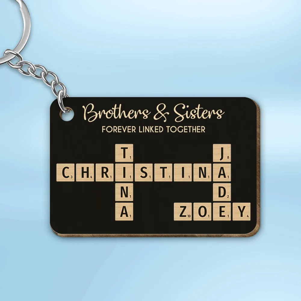 Brothers & Sisters Forever Linked Together Crossword Puzzle Art Personalized Acrylic Keychain, Christmas Gift For Brothers, Sisters, Siblings, Family