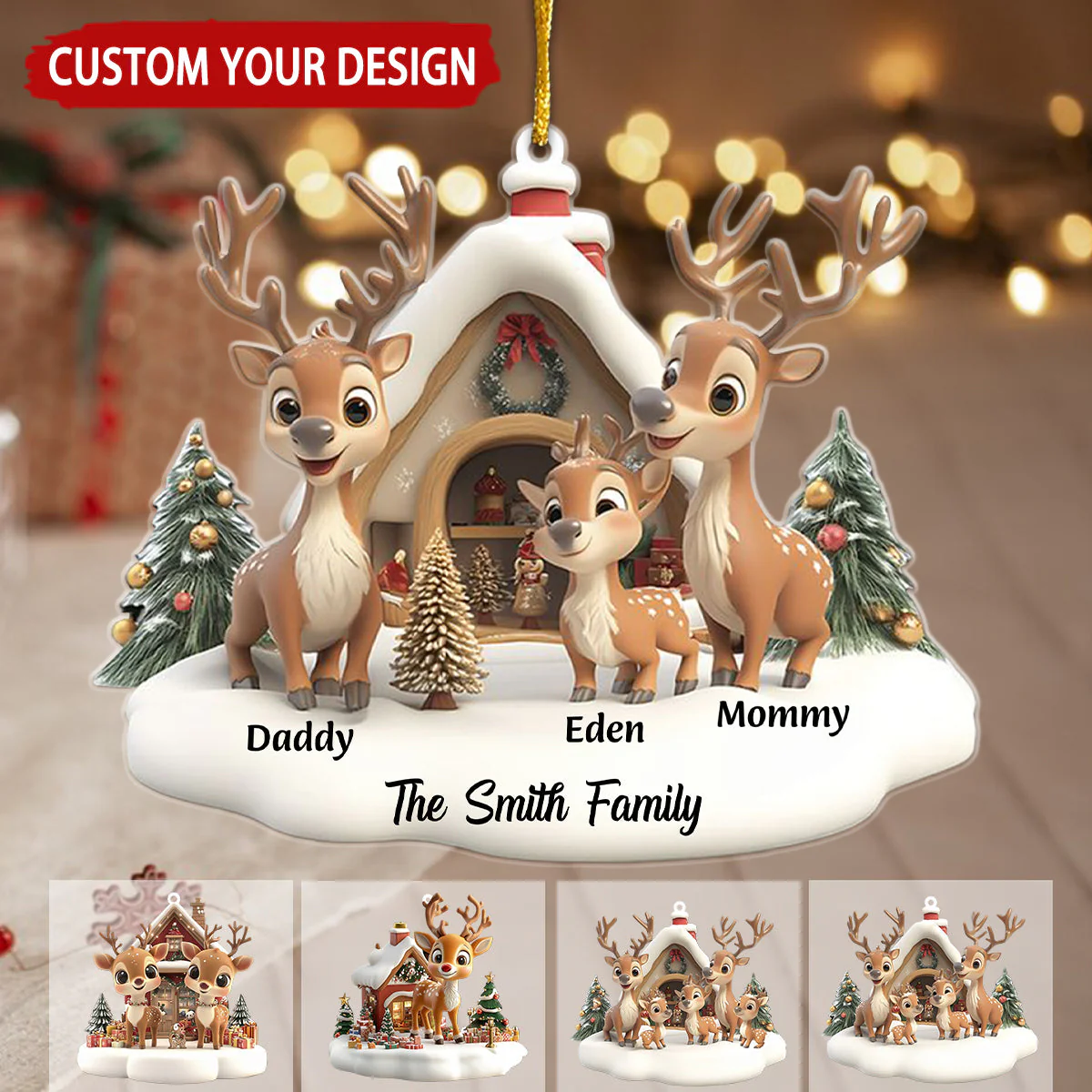 Reindeer Family Personalized Christmas Ornament