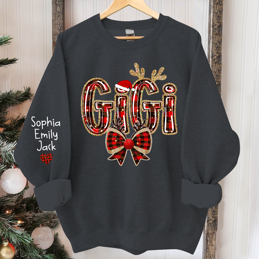 Custom Coquette Bow Christmas Sweatshirt for Grandma, Perfect Gift for Gigi and Grandkids